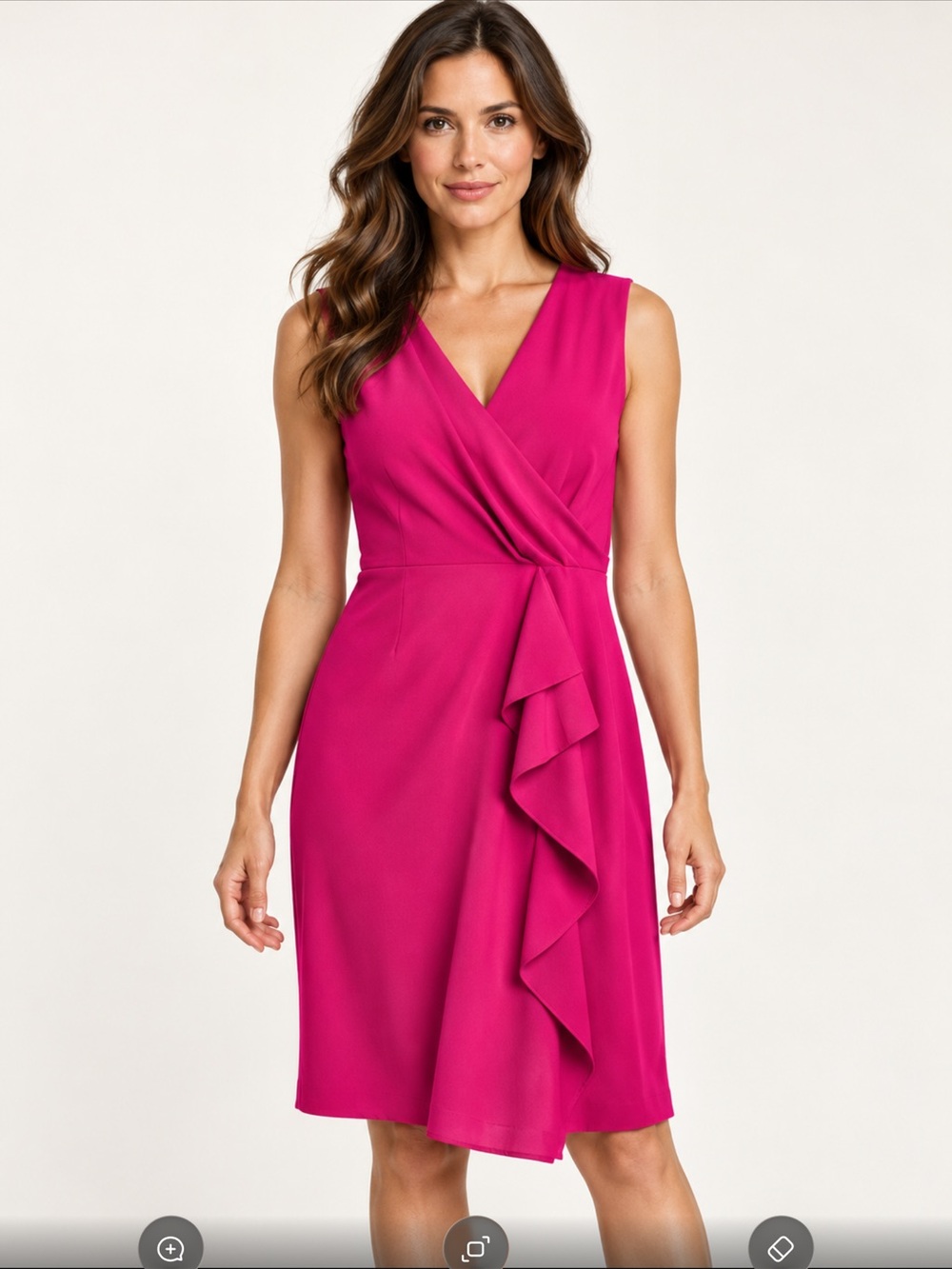 Donna Karan Sleeveless Hot Pink Wrap Dress with Ruffle